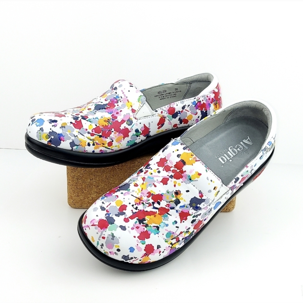 Alegria White Multicolor Paint-Splash Clogs